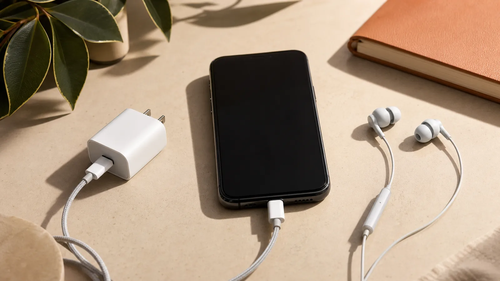 Ilustração editorial para o artigo: Acessórios USB-C para iPhone: carregador Boyu e fone Eletric Teck